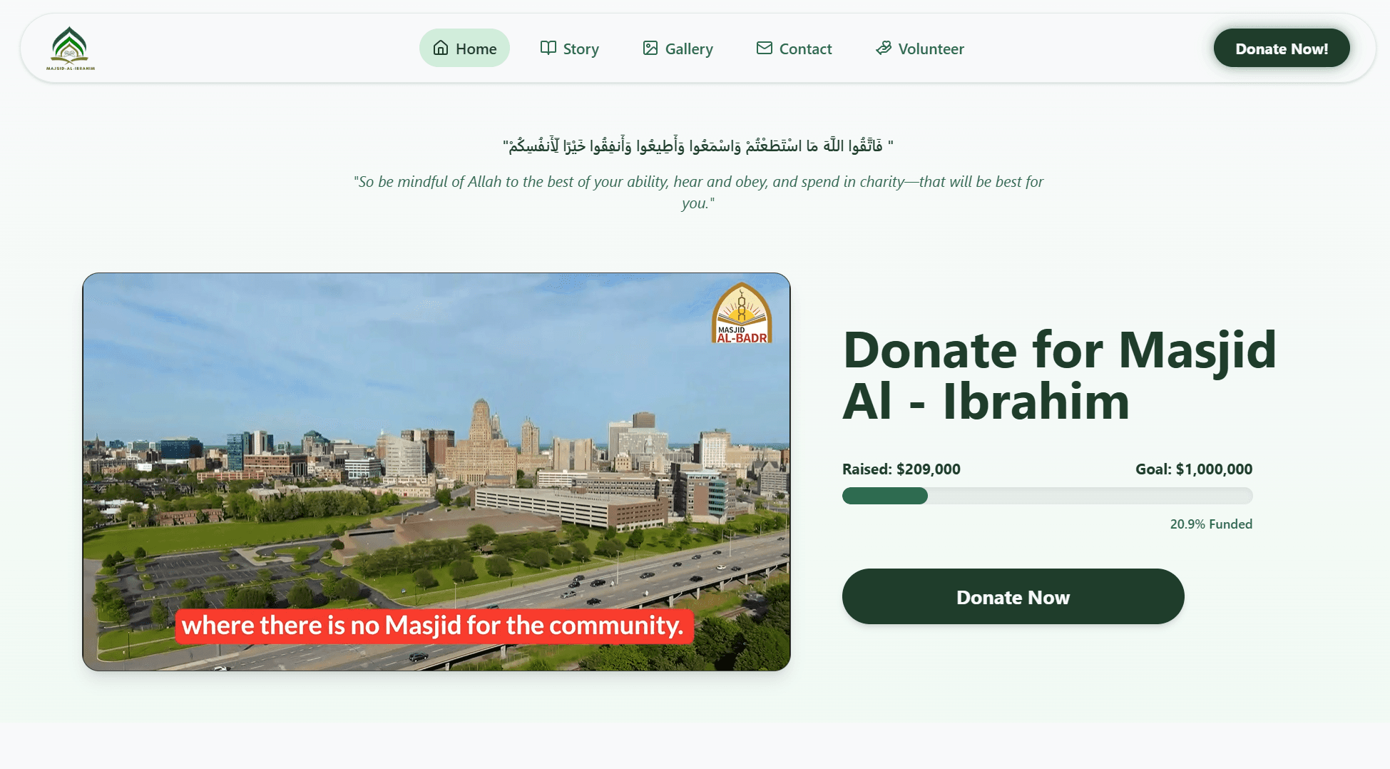 Masjid-AL-Ibrahim - Fundraising Website & CMS Interface Preview